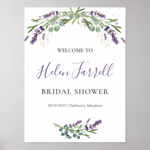 Póster Letrero de Ducha de Novia con Flores de Eucalipto