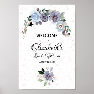 Póster Letrero de Ducha Nupcial Floral Acuarela Elegante