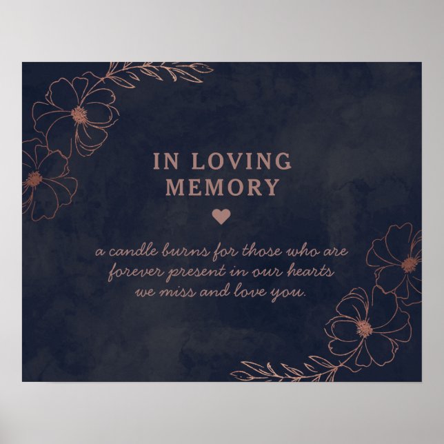 Póster Letrero de "En Loving Memory" con Foil Azul Marino (Frente)