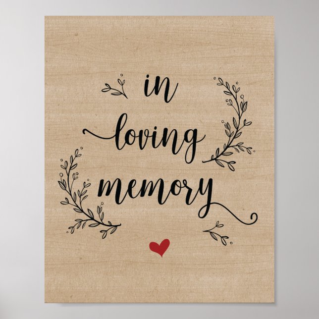 Póster Letrero de En memoria de la boda de Vides Rústicas (Frente)