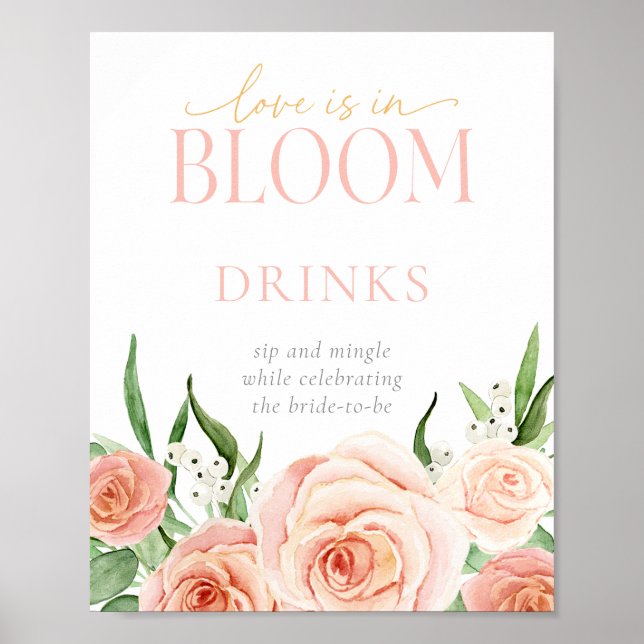 Póster Letrero de Estación de Bar de Flores Love Is In Bl (Frente)
