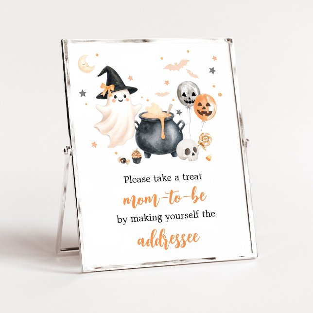 Póster Letrero de estación de sobres Fantasmita naranja B (Gender Neutral Little Boo Baby Shower Envelope Station Sign)