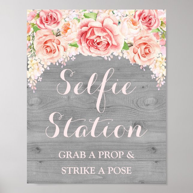 Póster Letrero de Estación Selfie Boda Acuarela Rosa Made (Frente)