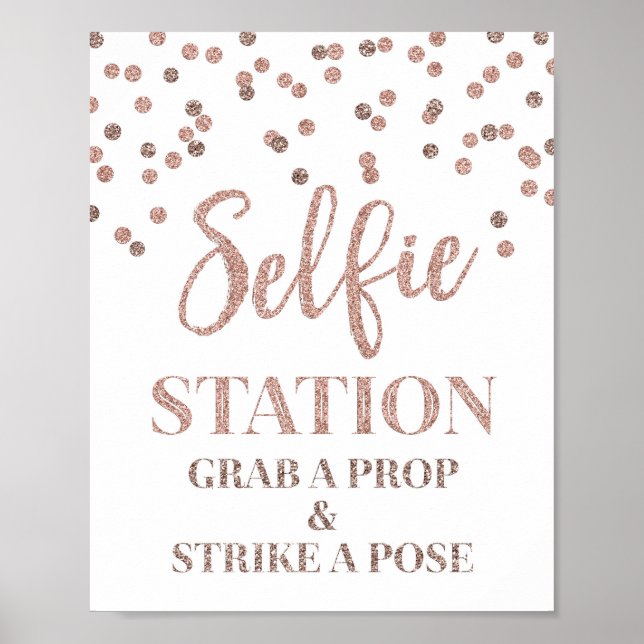 Póster Letrero de Estación Selfie Boda Rosa Dorado (Frente)