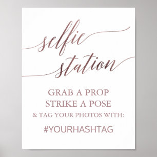 Póster Letrero de Estación Selfie de Caligrafía en Rosa D
