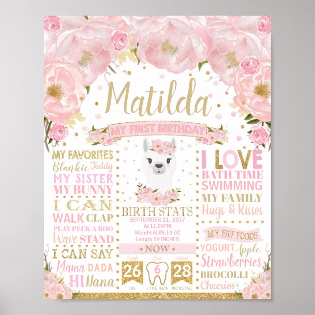 Póster Letrero de Estadísticas de Cumpleaños para el 1er  (Frente)