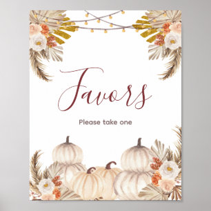 Póster Letrero de Favor de Acuarela Floral de Calabaza de