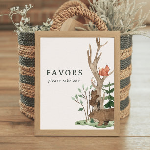 Póster Letrero de Favor de Baby Shower Bosque Invernal Rú