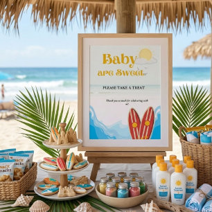 Póster Letrero de favor de baby shower de tabla de surf e