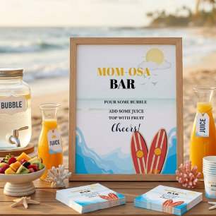 Póster Letrero de favor de baby shower de tabla de surf e