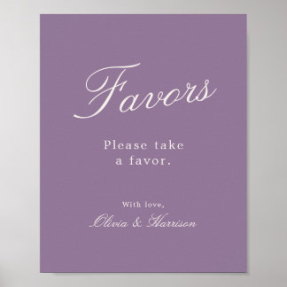 Póster Letrero de Favor de Boda con Caligrafía Malva