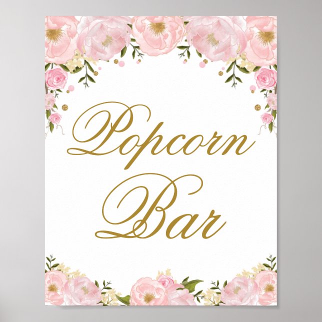 Póster Letrero de Favor de Boda de Barra de Palomitas Flo (Frente)