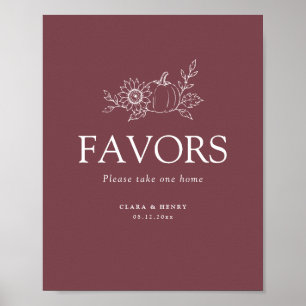 Póster Letrero de Favor de Boda de Girasol y Calabaza Bor