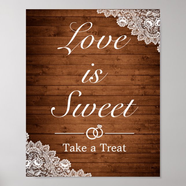 Póster Letrero de Favor de Boda de Madera Rústica y Encaj (Frente)