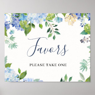 Póster Letrero de Favor de Boda Floral Hortensia Azul
