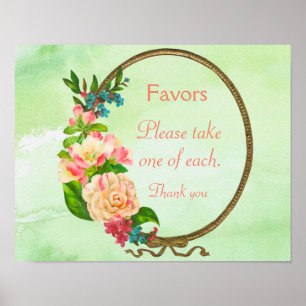 Póster Letrero de Favor de Ducha de Flores Rosadas