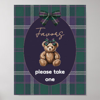 Póster Letrero de Favor de Oso Elegante y Chic