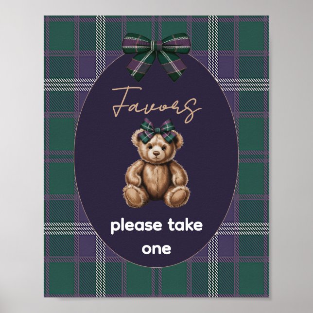 Póster Letrero de Favor de Oso Elegante y Chic (Frente)