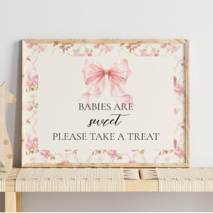 Póster Letrero de Favor Dulce para Baby Shower en Pink Bo