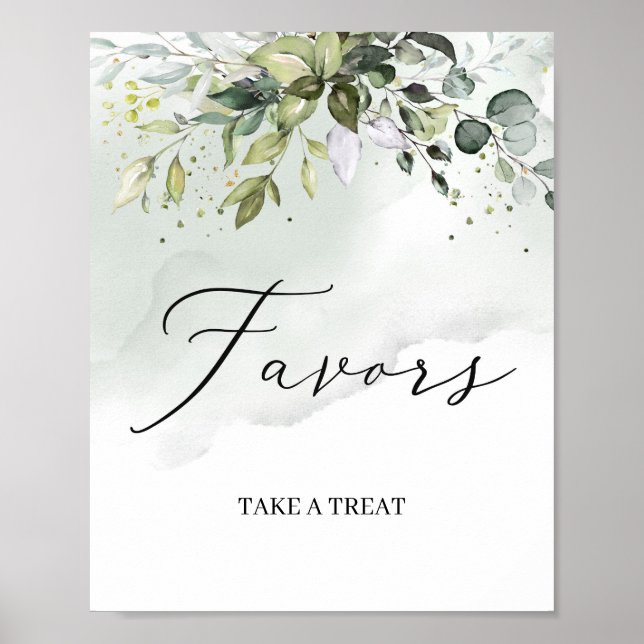 Póster Letrero de favores boho de follaje de verde modern (Frente)