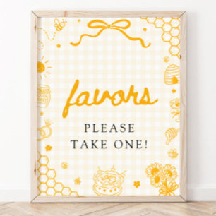 Póster Letrero de Favores de Abeja de Miel de Gingham Ama