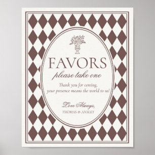 Póster Letrero de favores de boda a cuadros arlequín marr