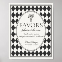 Letrero de favores de boda a cuadros de Arlequín n