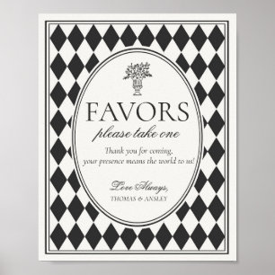 Póster Letrero de favores de boda a cuadros de Arlequín n