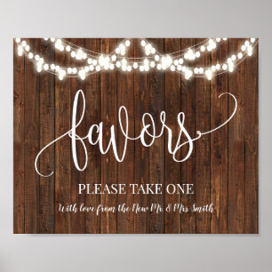 Póster Letrero de favores de boda occidental para recepci