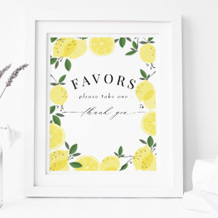 Póster Letrero de favores de ducha de limón amarillo cítr