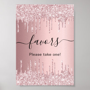 Póster Letrero de favores de fiesta con gotas de purpurin