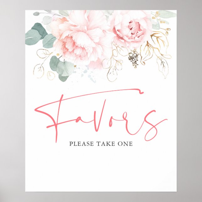Póster Letrero de favores de flores rosadas y vegetación  (Frente)