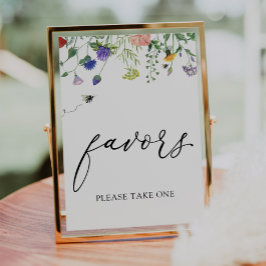 Póster Letrero de favores de flores silvestres y abejas z