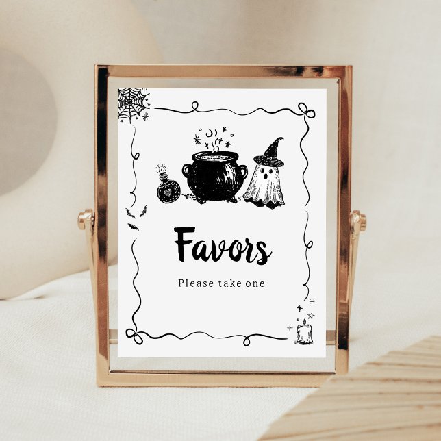 Póster Letrero de favores de Halloween Baby is Brewing (Hand Drawn A Baby is Brewing Baby Shower Favors Sign)