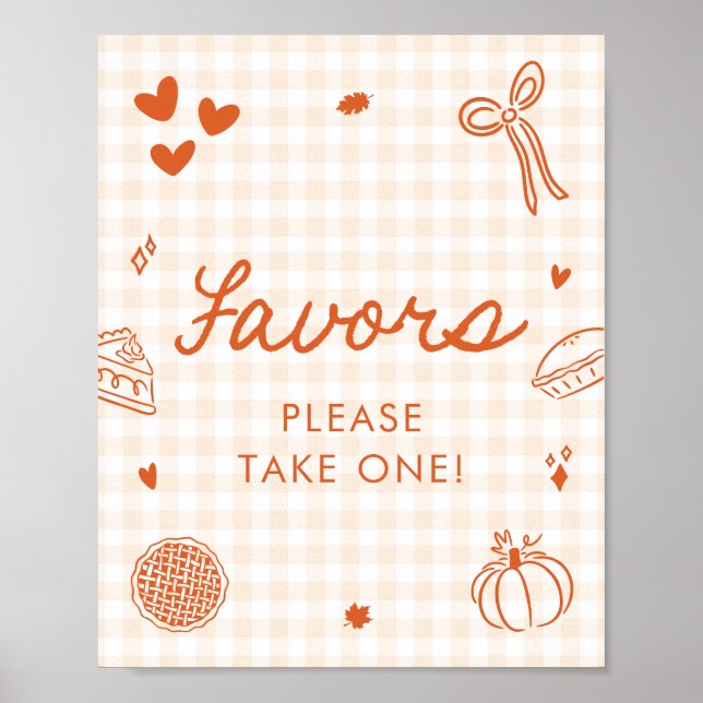 Póster Letrero de favores de naranja a cuadros otoñal Cut (Frente)