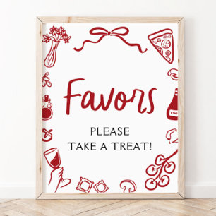 Póster Letrero de Favores de Pizza y Pasta Dibujado a Man
