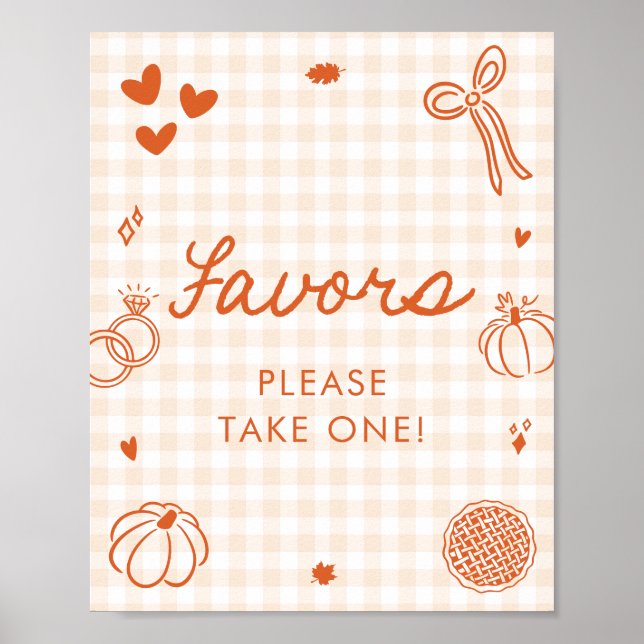 Póster Letrero de Favores Dibujados a Mano en Gingham Nar (Frente)