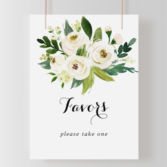 Póster Letrero de favores florales de otoño blanco verde (Subido por el creador)