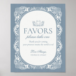 Póster Letrero de favores florales vintage de encaje azul
