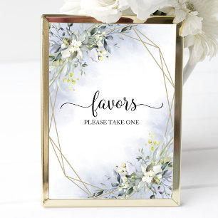 Póster Letrero de Favores Geométricos de Eucalipto Verde