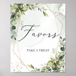 Póster Letrero de favores geométricos dorados con hojas d