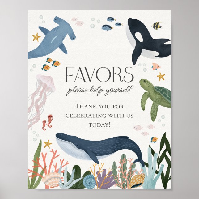 Póster Letrero de favores náuticos bajo el mar océano (Frente)
