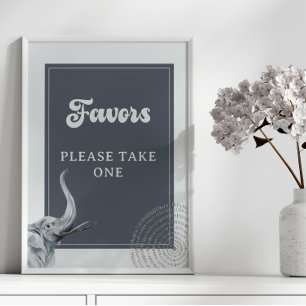 Póster Letrero de Favores para Baby Shower de Elefante Sa