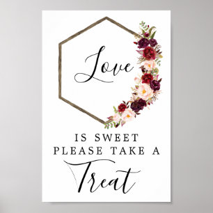 Póster Letrero de Favoritos Boho Burgundy El Amor Es Dulc