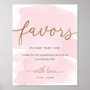 Póster Letrero de Favoritos de Acuarela Rosa y Dorado