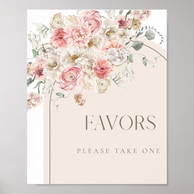Póster Letrero de Favoritos de Arco Floral Rosado (Frente)