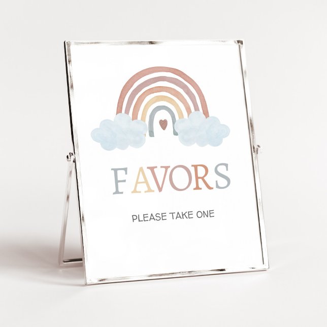 Póster Letrero de Favoritos de Boho Pequeño Rayo de Sol (Rainbow Baby Shower Favors Sign)