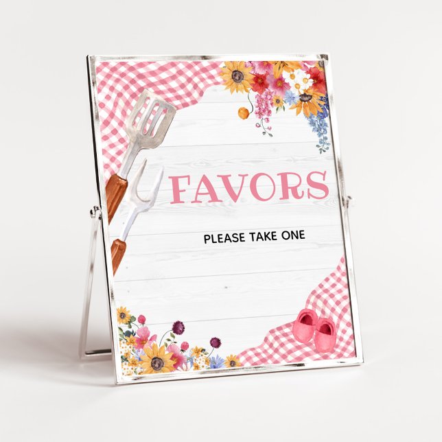 Póster Letrero de Favoritos de Fiesta de Bebé con Barbaco (Girl Baby-Q Baby Shower Favors Sign)