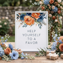 Póster Letrero de Favoritos de Florales Naranja Quemada d