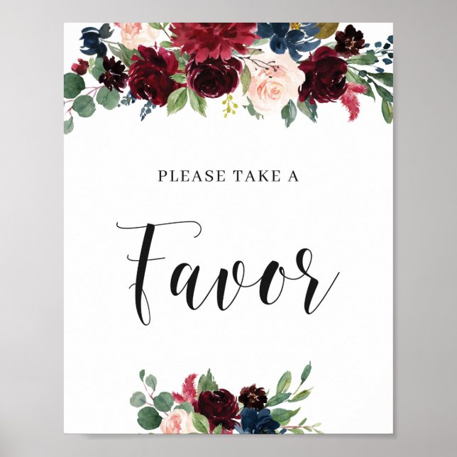 Póster Letrero de Favoritos Florales Boho Rosado Burdeos  (Frente)